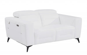Homeroots 65" White And Black Italian Leather Power Reclining Loveseat White  482204