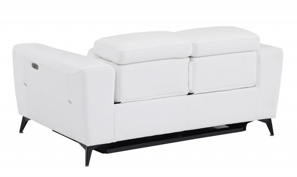 Homeroots 65" White And Black Italian Leather Power Reclining Loveseat White  482204