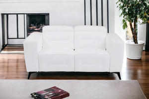Homeroots 65" White And Black Italian Leather Power Reclining Loveseat White  482204