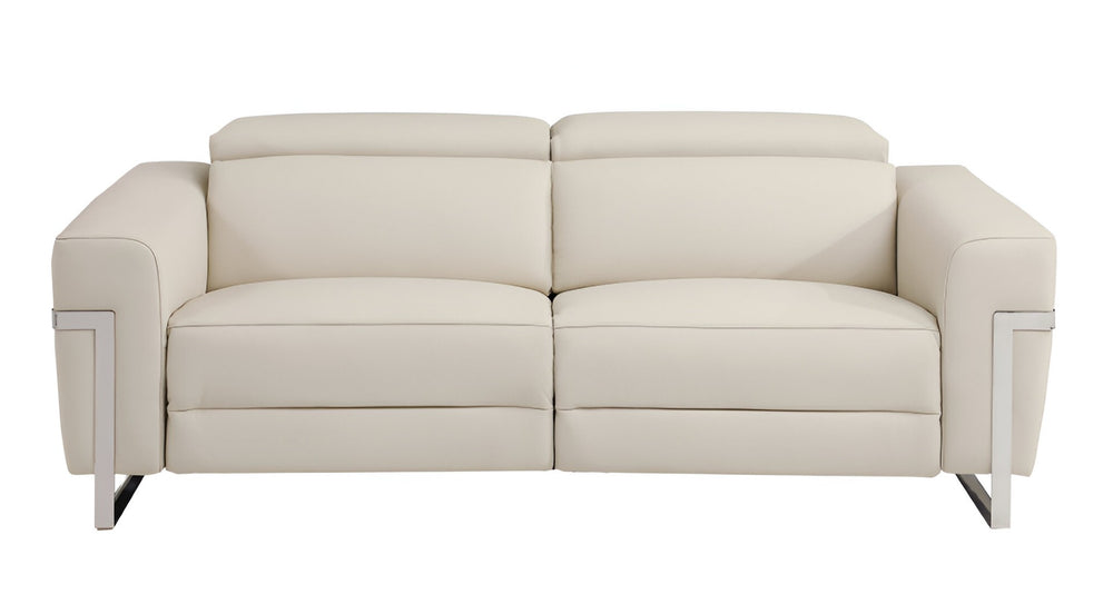 HomeRoots 83" Italian Leather Power Reclining Sofa with Silver Legs - Modern Comfort for Any Space BEIGE 482205