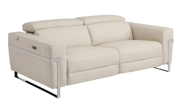 Homeroots 83" Beige Italian Leather Usb Reclining Sofa With Silver Legs Beige  482205