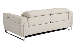 Homeroots 83" Beige Italian Leather Usb Reclining Sofa With Silver Legs Beige  482205