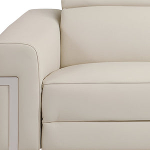 Homeroots 83" Beige Italian Leather Usb Reclining Sofa With Silver Legs Beige  482205