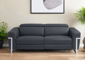 Homeroots 83" Dark Gray Italian Leather Usb Reclining Sofa With Silver Legs Dark Grey  482206