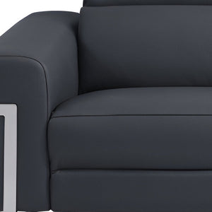 Homeroots 83" Dark Gray Italian Leather Usb Reclining Sofa With Silver Legs Dark Grey  482206