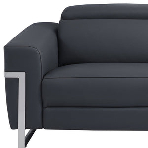 Homeroots 83" Dark Gray Italian Leather Usb Reclining Sofa With Silver Legs Dark Grey  482206