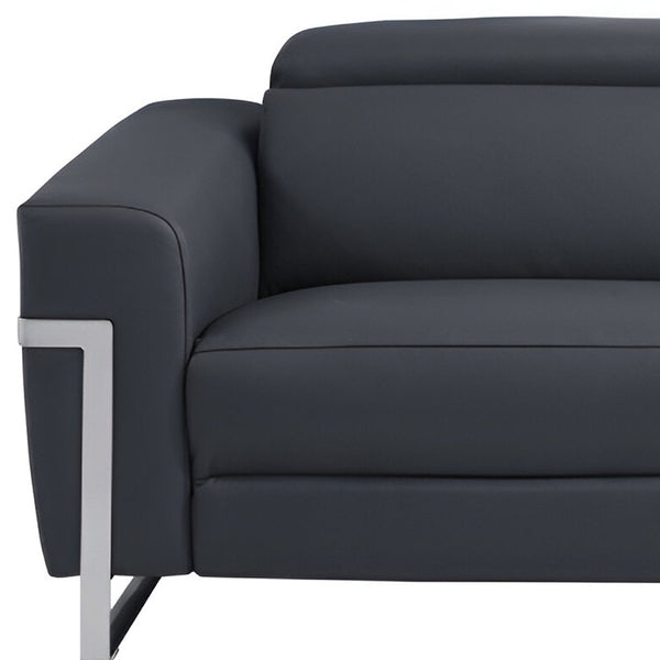 Homeroots 83" Dark Gray Italian Leather Usb Reclining Sofa With Silver Legs Dark Grey  482206
