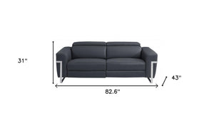 Homeroots 83" Dark Gray Italian Leather Usb Reclining Sofa With Silver Legs Dark Grey  482206