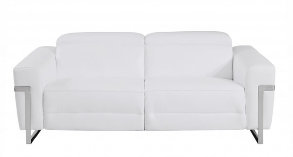 Homeroots 83" White Italian Leather Usb Reclining Sofa With Chrome Legs White  482207