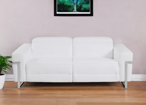 HomeRoots 83" Italian Leather Power Reclining Sofa with Silver Legs - Modern Comfort for Any Space WHITE 482207