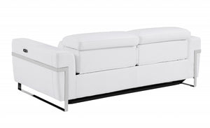 Homeroots 83" White Italian Leather Usb Reclining Sofa With Chrome Legs White  482207