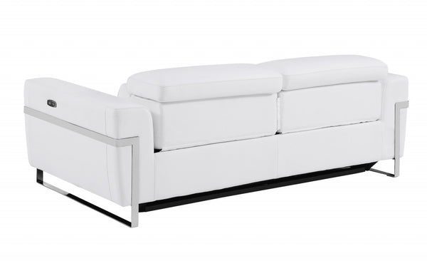 Homeroots 83" White Italian Leather Usb Reclining Sofa With Chrome Legs White  482207