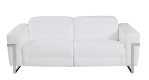 Homeroots 83" White Italian Leather Usb Reclining Sofa With Chrome Legs White  482207