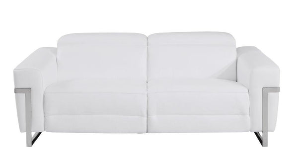Homeroots 83" White Italian Leather Usb Reclining Sofa With Chrome Legs White  482207