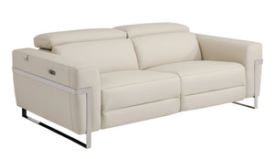 Homeroots 83" Beige Italian Leather Usb Reclining Sofa With Silver Legs Beige  482208