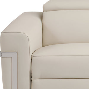 Homeroots 83" Beige Italian Leather Usb Reclining Sofa With Silver Legs Beige  482208