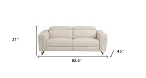 Homeroots 83" Beige Italian Leather Usb Reclining Sofa With Silver Legs Beige  482208