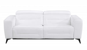 Homeroots 83" White Italian Leather Usb Reclining Sofa With Black Legs White  482210
