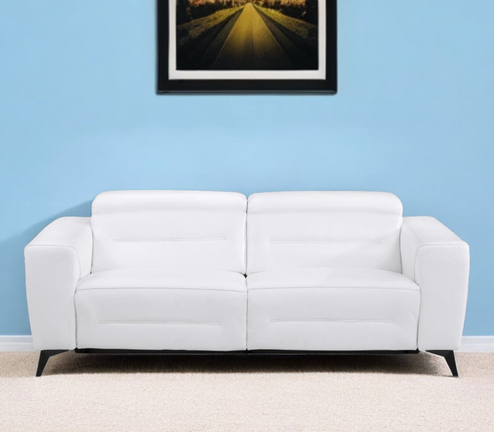 Homeroots 83" White Italian Leather Usb Reclining Sofa With Black Legs White  482210