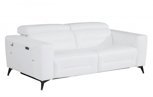 Homeroots 83" White Italian Leather Usb Reclining Sofa With Black Legs White  482210