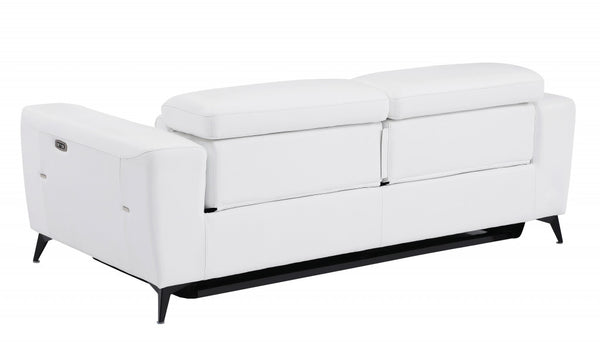 Homeroots 83" White Italian Leather Usb Reclining Sofa With Black Legs White  482210