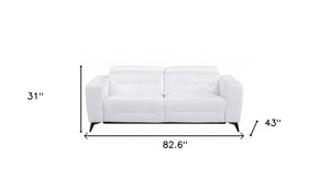 Homeroots 83" White Italian Leather Usb Reclining Sofa With Black Legs White  482210