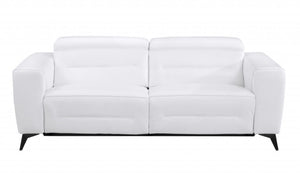 Homeroots 83" White Italian Leather Usb Reclining Sofa With Black Legs White  482210