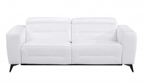 Homeroots 83" White Italian Leather Usb Reclining Sofa With Black Legs White  482210