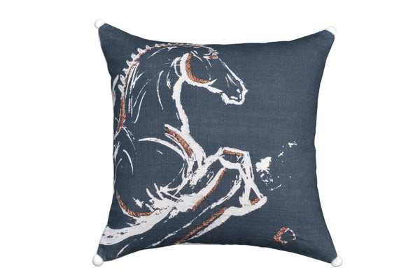 Homeroots 18" X 18" Gray Horse Zippered Handmade Cotton Blend Throw Pillow With Embroidery   482211