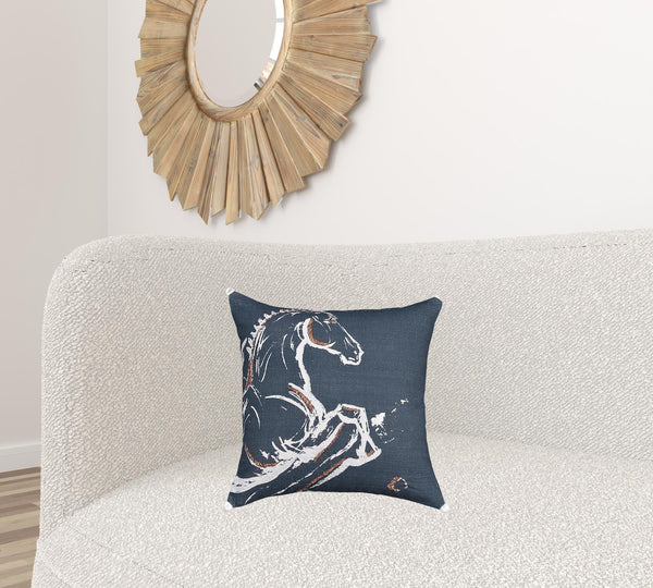 Homeroots 18" X 18" Gray Horse Zippered Handmade Cotton Blend Throw Pillow With Embroidery   482211