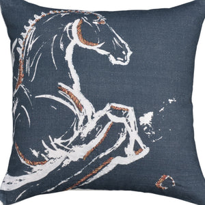 Homeroots 18" X 18" Gray Horse Zippered Handmade Cotton Blend Throw Pillow With Embroidery   482211