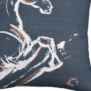 Homeroots 18" X 18" Gray Horse Zippered Handmade Cotton Blend Throw Pillow With Embroidery   482211