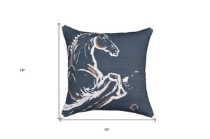 Homeroots 18" X 18" Gray Horse Zippered Handmade Cotton Blend Throw Pillow With Embroidery   482211