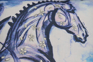 Homeroots 18" X 18" Blue Horse Zippered Cotton Blend Throw Pillow With Embroidery   482213