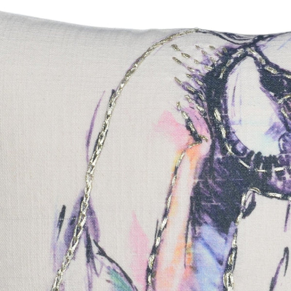 Homeroots 18" X 18" Light Blue And Off White Horse Zippered Cotton Blend Throw Pillow   482214