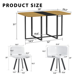 English Elm 7-piece Rectangular Dining Set Seats 6 with Faux Leather Chairs and Melamine Top Black,White,Wood W3875S00111