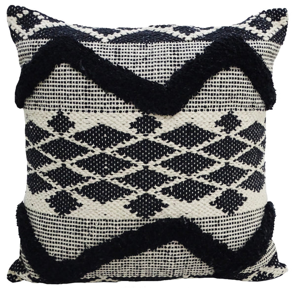 Homeroots 20" X 20" Black And White Chevron Textural Cotton Blend Throw Pillow   482216