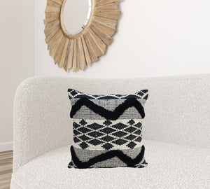 Homeroots 20" X 20" Black And White Chevron Textural Cotton Blend Throw Pillow   482216