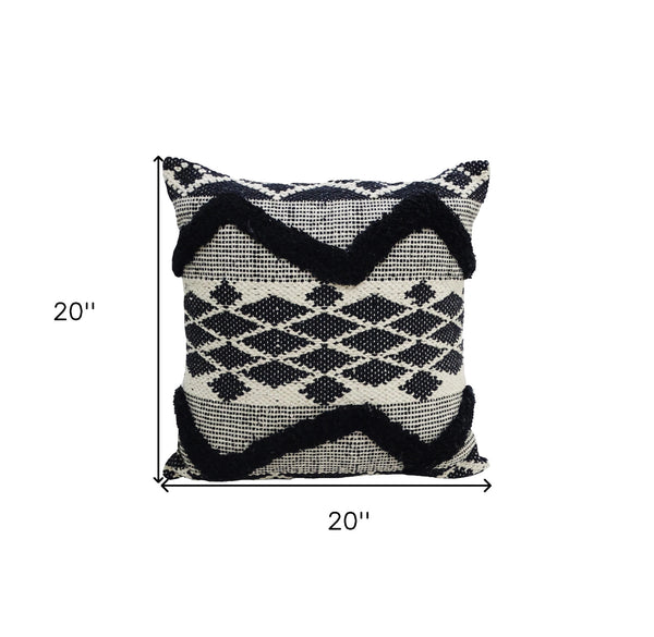Homeroots 20" X 20" Black And White Chevron Textural Cotton Blend Throw Pillow   482216