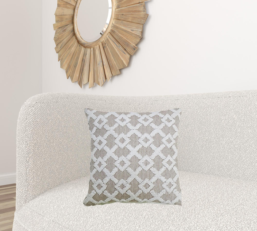 Homeroots 20" X 20" White And Beige Trellis Zippered Cotton Blend Throw Pillow   482218