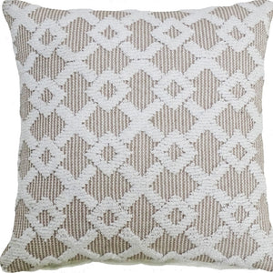 Homeroots 20" X 20" White And Beige Trellis Zippered Cotton Blend Throw Pillow   482218