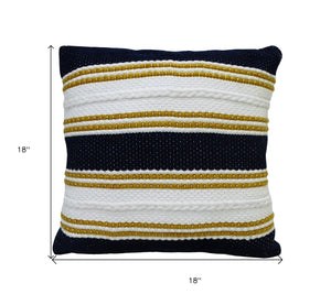 Homeroots 18" X 18" Black And Yellow Zippered Striped Indoor Outdoor Throw Pillow   482222