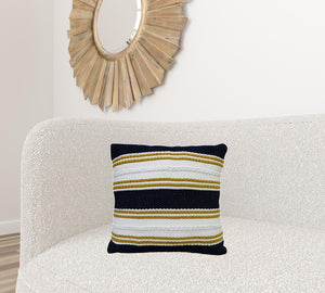 Homeroots 18" X 18" Black And Yellow Zippered Striped Indoor Outdoor Throw Pillow   482222