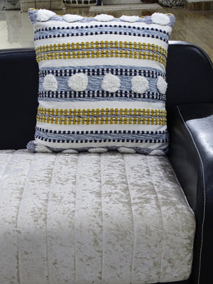 Homeroots 20" X 20" Blue And Yellow Ribbed Zippered Cotton Blend Throw Pillow   482223