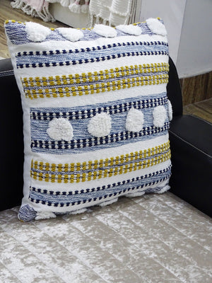 Homeroots 20" X 20" Blue And Yellow Ribbed Zippered Cotton Blend Throw Pillow   482223