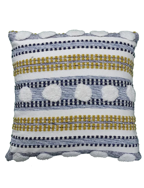 Homeroots 20" X 20" Blue And Yellow Ribbed Zippered Cotton Blend Throw Pillow   482223