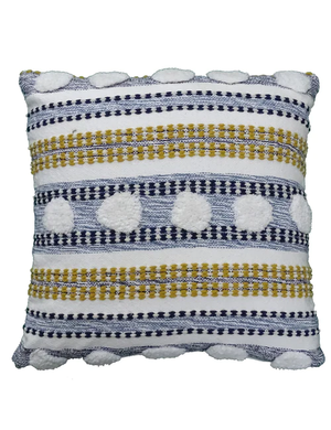 Homeroots 20" X 20" Blue And Yellow Ribbed Zippered Cotton Blend Throw Pillow   482223