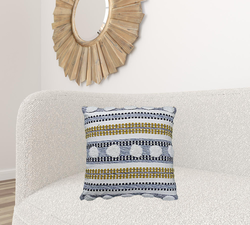 Homeroots 20" X 20" Blue And Yellow Ribbed Zippered Cotton Blend Throw Pillow   482223
