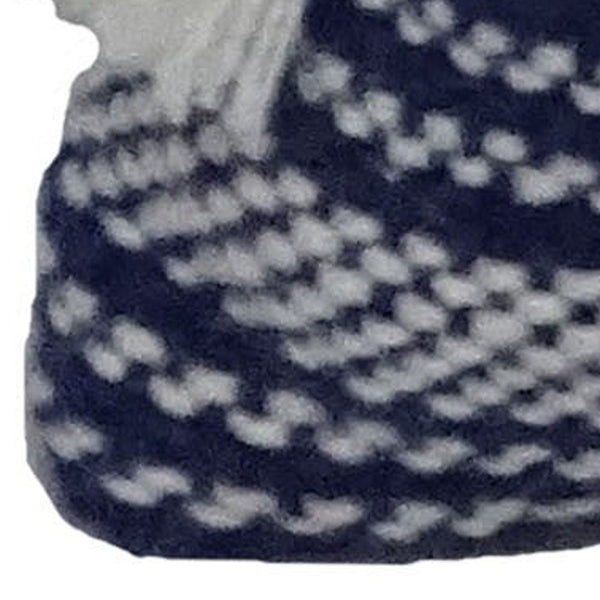 Homeroots 20" X 20" Navy And White Striped Textural Throw Pillow With Pom Poms   482224