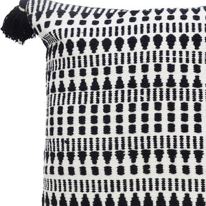 Homeroots 22" Black And White Southwestern Cotton Blend Throw Pillow With Tassels   482225
